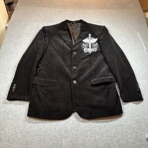 Pronto Embroidered Blazer Mens 46R Black Corduroy,‎ Sword Motif NOTE